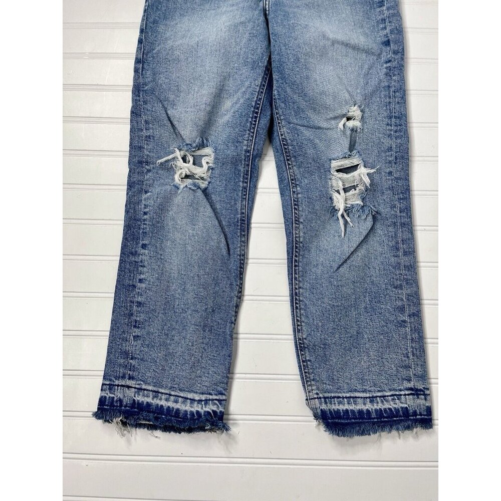 EXPRESS Women's Light Wash Distressed Raw Hem Mom Jean Super High Rise 00 - Picture 2 of 7